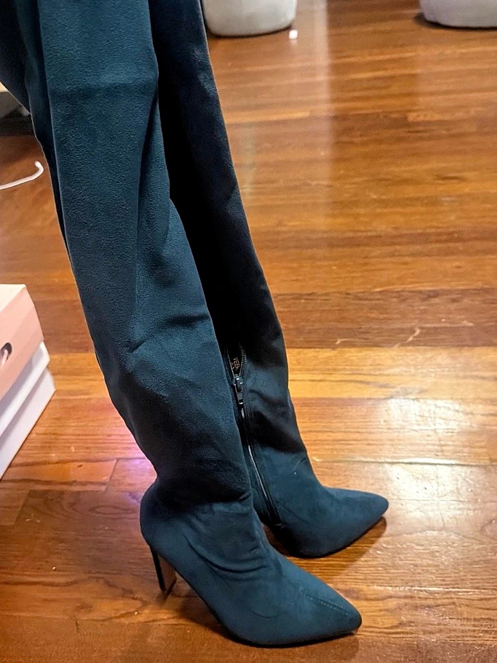 Blue Over-the-Knee Pointed-Toe Boots